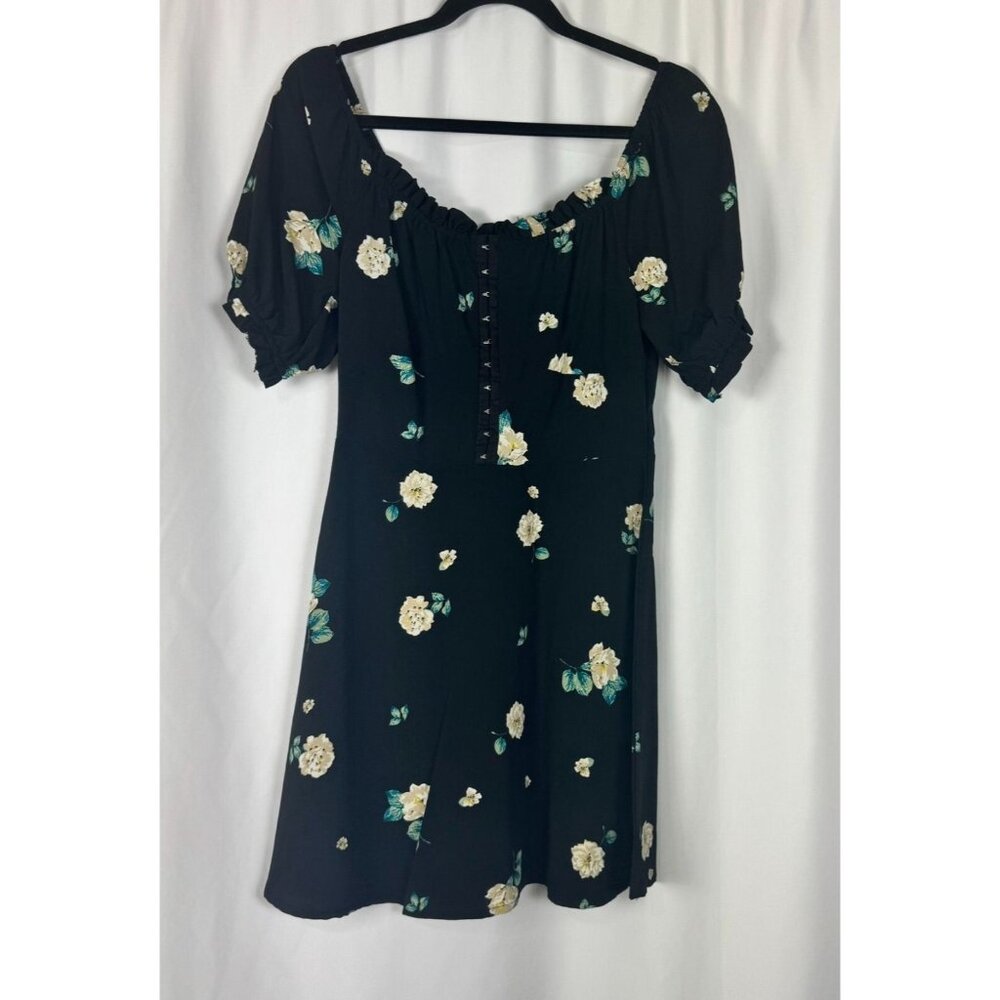 Black Floral Off the Shoulder Corset Style Mini Dress Fairy Whimsigoth Cottage S